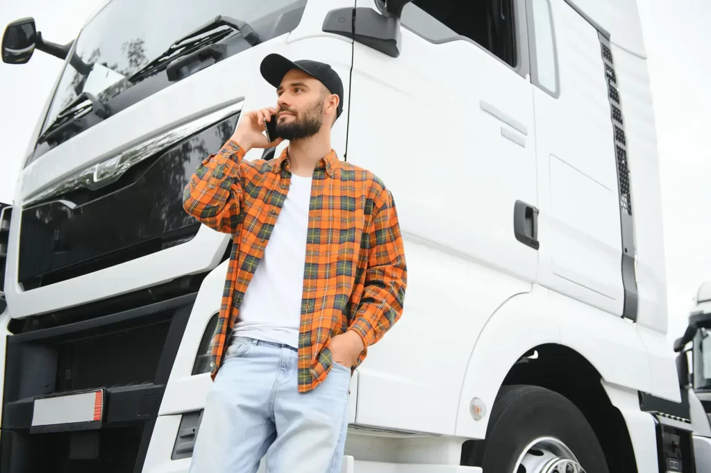 Driver on the phone with a roadside assistance expert.
